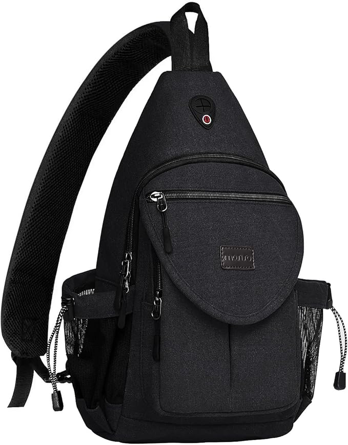 MOSISO Sling Backpack,Canvas Crossbody Hiking Daypack Bag with Anti-theft Pocket, Black