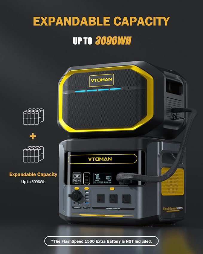 VTOMAN 3096Wh Portable Power Station Bundle with Extra Battery & 200W Pro Solar Panel Included - Up to 3000W Solar Power Generator for Home Backup, Off-grid, Road Trip, RV, Camping, Emergencies