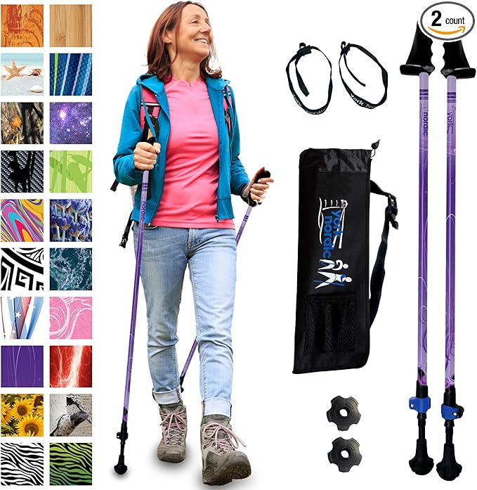 York Nordic Motivator Walking Poles for Balance and Rehab - Patented Stability Grips - Lightweight, Adjustable, and Collapsible - 2 Pieces Adjustable w/flip Locks - Heights 4'6" up to 6'2" - 230 lbs