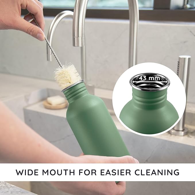 Bambaw Stainless Steel Water Bottle - Non-Insulated, Reusable Metal Sports Bottle, Sage Green/Grey