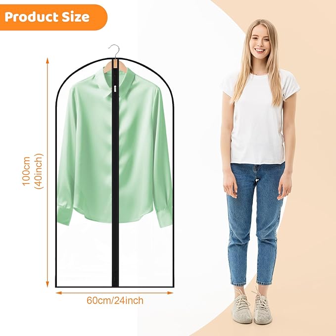 12 Pack Garment Bags 60 * 100cm, 40in Full Clear Garment Covers, Suit Storage Bags, Dress Organizer Bags Used To Protect Shirts, Winter Coats, Jackets
