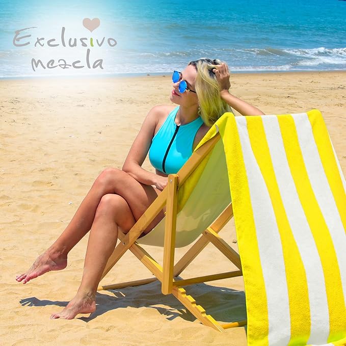 Exclusivo Mezcla 2 Pack Cotton Large 30x60 Inches Cabana Stripe Beach Towels, Super Absorbent Soft Plush Pool Bath Towel (Yellow)