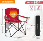 KingCamp Oversized Camping Chair, Portable Folding Outdoor Chairs with Comfortable Padded Seat, Side Pocket and Cup Holder for Fishing, Tailgates, Beach, Lawn, RED