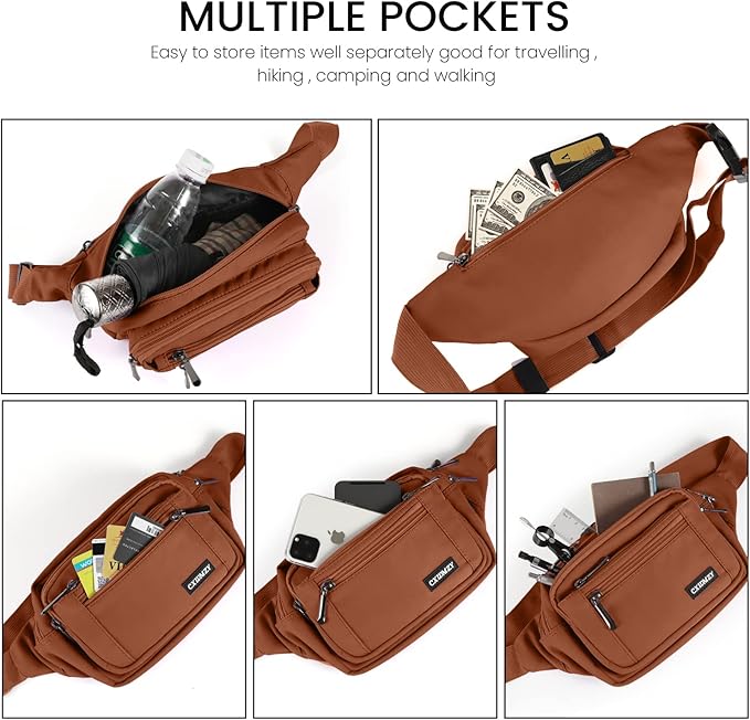 CXWMZY Fanny Packs For Women & Men Waist Pack Hip Bum Bag with Multi-Pockets Large Capacity Waterproof Casual Bum Bag for Disney Traveling Casual Cycling Running Hiking (Brown1)