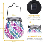 Afirst Mosaic Solar Lanterns Outdoor - Glass Hanging Solar Lights Hollow Out Waterproof Table Lamp Outdoor Decorative for Garden, Patio, Holiday Party Outdoor Decoration