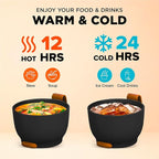 ENERGIFY Vacuum Insulated Food Jar. Large 17oz Bowl incl Folding Spoon, Cup. Wide Mouth Keep Hot & Cold Drinks Soup Lunch Container for Adults BPA-Free Stainless Steel, Leak Prooff Spiced copper