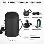 Insulated Water Bottle 64 oz, Triple Wall Vacuum Stainless Steel (Cold for 48 Hrs), Leak Proof & Non-BPA, Half Gallon Water Flask Jug with Paracord Handle & Straw Spout Lids