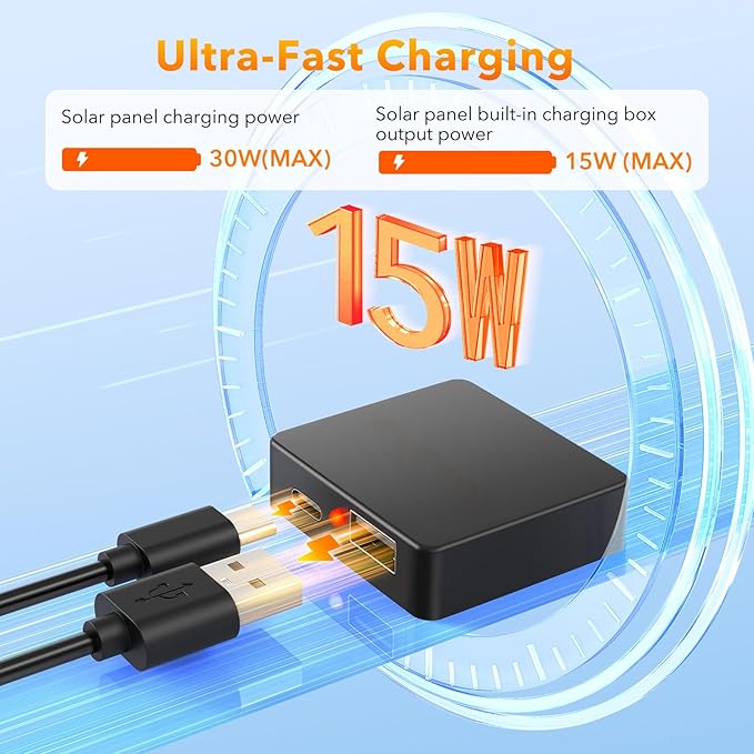 Solar Panels 30W Portable Foldable Solar Charger with 5V USB-A and USB-C Fast Charging Compatible with iPhone, iPad, Samsung, Power Banks, IPX5 Waterproof Perfect for Camping, Hiking, Outdoor