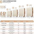 LARVENDER Luggage 6 Piece Expandable Luggage ABS Hardshell Carry on Suitcase with Spinner Wheels TSA Lock, Large Checked Travel Suitcase for Women and Men, Cream White(16/20/24/28/DB/TB)