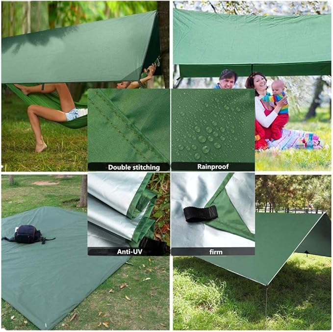 Camping Hammock with Rain Fly Tarp and Mosquito Net with Tree Straps Single &Double Portable Hammocks with Rain Cover for Indoor Outdoor Backpacking Hiking Travel Yard Activities Green