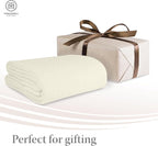 Threadmill Luxury Cotton Blankets for Queen Size Bed | All-Season 100% Cotton Queen Size Blanket | Herringbone Cozy, Soft Breathable Fall Thermal Blanket fits Full Size Bed | Tusk White