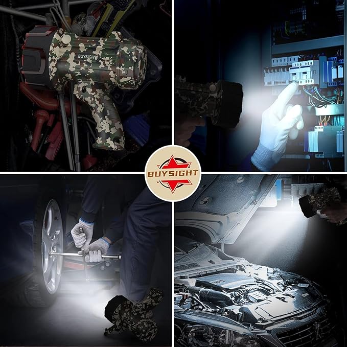 BUYSIGHT Rechargeable Spotlight Flashlight,1000,000 lumens Hand held Spotlight Waterproof Flashlight Hunting Lamp with red Filter (Camouflage Green)