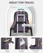 LOVEVOOK Laptop Backpack Purse for Women, Large Capacity Travel Business Computer Work Bag, Quilted Casual Nurse Backpack for Womens, Fit 15.6 Inch Laptop with USB Port, Purple Grey