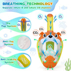 Full Face Snorkel Mask for Kids 4-16, 180 Degree Panoramic View Snorkeling Set Anti-Fog Anti-Leak, Foldable Dry Top Snorkeling Gear for Kids