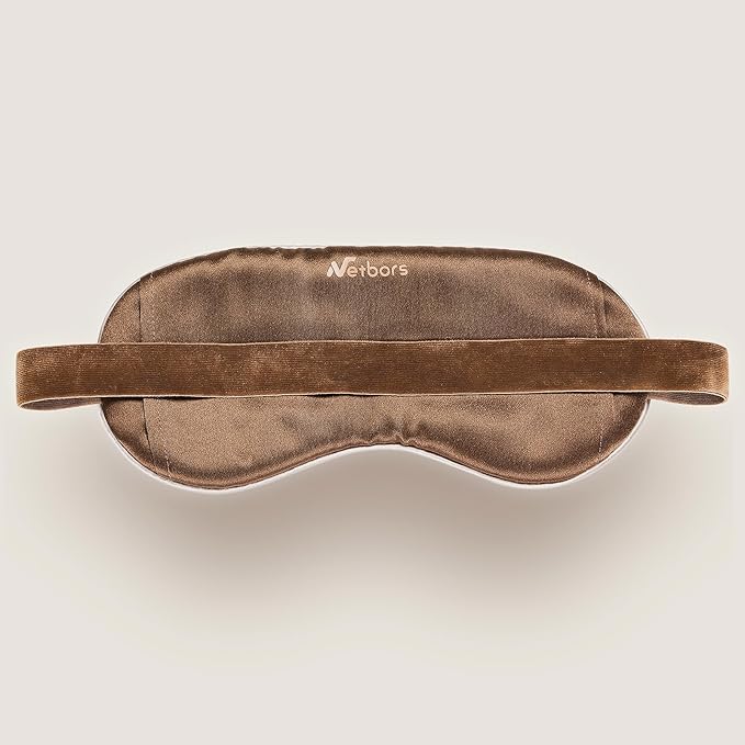 Luxury Silk Sleep Mask with 22mm Mulberry Silk, Velvet Elastic Band, Heat Therapy Pocket, and Travel Pouch, Brown Color