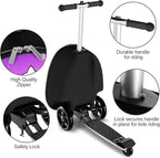 Baotree Scooter Suitcase for Kids, 2 in 1 Ride-on Luggage with Flash PU Wheels, Adjustable Handle & TPR Non-Slip Grip, Foldable & Lightweight, Ages 5-12
