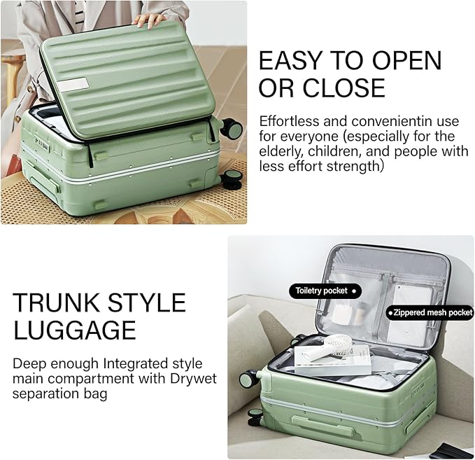 Hanke 24 Inch Checked Luggage PC Hard Shell luggage Top Opening Aluminum Frame Travel Luggage Suitcases with Wheels for Woman Men.(Bamboo Green)