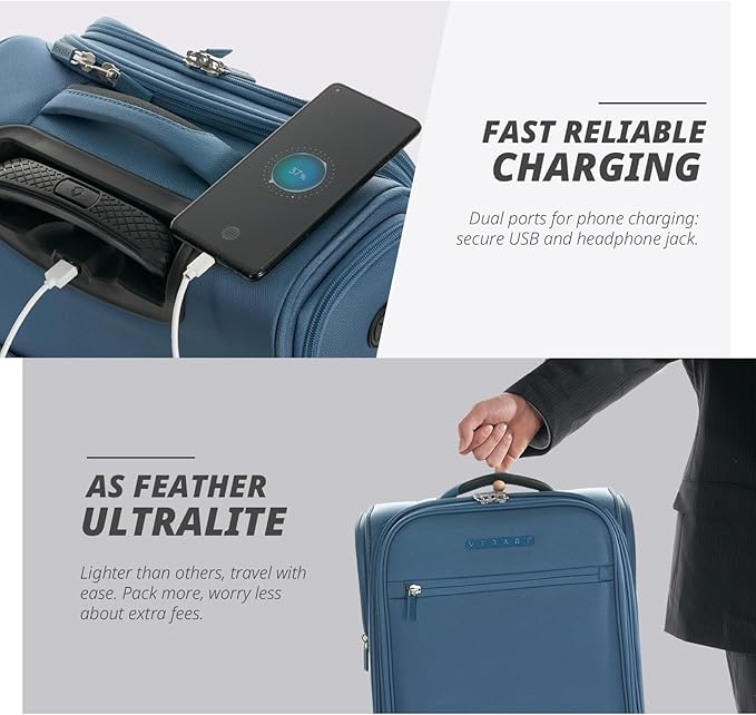 Verage Underseat Carry On Luggage with Spinner Wheels (Coast Blue, 14.5-Inch Plus Underseat Pro)