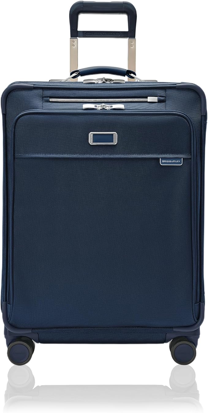 Briggs & Riley 26" Medium Expandable Spinner - Checked Luggage for Travel, Suitcases with Wheels, Softside Rolling Bag for Men & Women, Self-Repairing Zipper - Baseline Collection, Navy