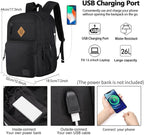 KEOFID Travel backpack for Men and Women, Anti Theft Laptop Backpack with USB Charging Port for Work, Large Bag for College, BLACK BOOK BAG FOR BOYS, GILRS Backpack,Water Resistent(Black)