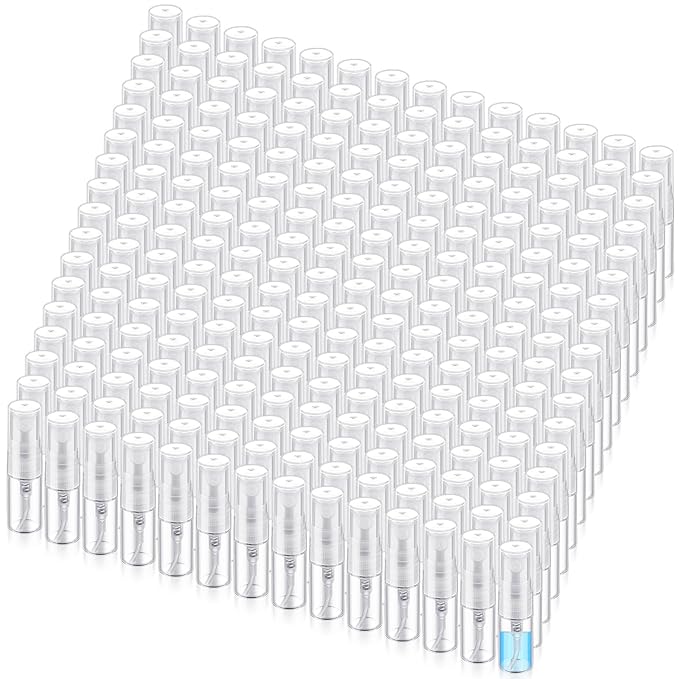 Zhehao 50 Pcs Mini Spray Bottles 2 ml Clear Glass Perfume Bottles Refillable Fine Mist Perfume Atomizer Portable Empty Sample Containers for Cleaning, Essential Oils, Travel (Clear Cap)