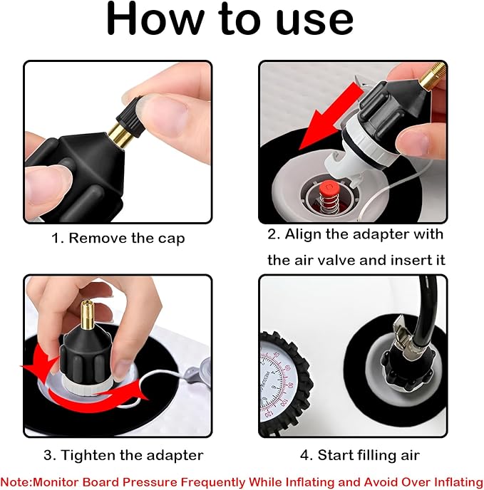 3pcs Sup Paddle Board Inflator Air Pump Adapter Adaptor Attachments for Inflatables Kayaks Boats Stand Up Paddleboard Valve Connector Accessories