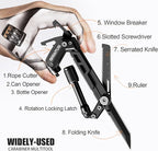 Carabiner Multitool 8-in-1 EDC Carabiners Pocket Knife, Serrated Knife, Rope Cutter, Screwdriver, Can Bottle Opener, Ruler, Survival Gear for Camping Climbing, Christmas Gifts for Men Women (Black)