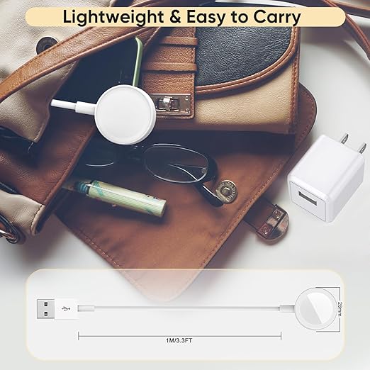 Apple Watch Charger, Portable Wireless Magnetic iWatch Charging Cable Cord with USB Wall Charger Block Plug Adapter Compatible with Apple Watch Series 9,8,7,Se,6,5,4,3,2,1 (1M/3.3FT)