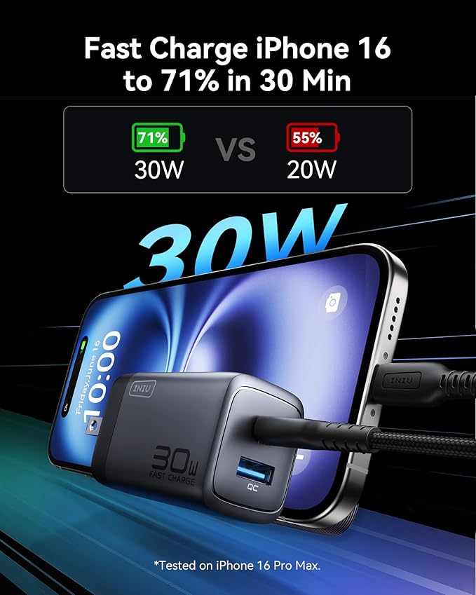 INIU Slimmest 10000mAh 45W PD Fast Charging Portable Charger & 2-Pack 30W PD Fast Charging, [USB-C + USB-A] Wall Charger Combo