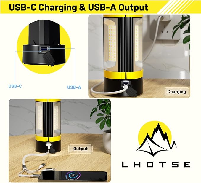 LHOTSE Rechargeable Camping Light with Stand, 83" Tall Portable 3000 Lumens Cordless Work Light with 3 LED Lamps Head & Detachable Tripod, 9AH Battery LED Work Light Dimmable with Travel Bag