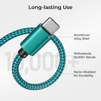 Basesailor for iPhone 17 16 Pro Max Charger Cord,USB to USB C Cable,Type C Charging Power Cord for Apple 17e 15 iPad 10 Air 4 5,Samsung Galaxy S26 S25 S24 S23,Green,2Pack 6.6FT(2M)