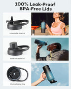 40 oz Insulated Water Bottle with Straw and Lid, Food-grade Double Wall Vacuum Stainless Steel Flask with Handle,Leakproof Metal Travel Jug With Pouch and Brush,Keep Cold & Hot,Indigo Black