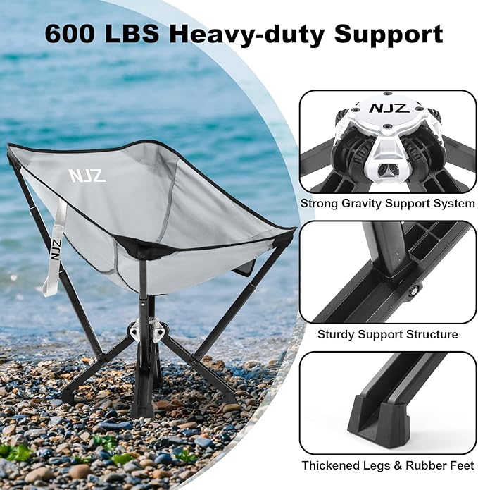 Folding Camping Chairs - 600 LBS Capacity Heavy Duty Camping Chair, Compact Folding Chair with Quick Setup & Carry Bag - Portable Camp Chair for Travel, Sports, Lawn, Beach - Silver