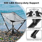 Folding Camping Chairs - 600 LBS Capacity Heavy Duty Camping Chair, Compact Folding Chair with Quick Setup & Carry Bag - Portable Camp Chair for Travel, Sports, Lawn, Beach - Silver