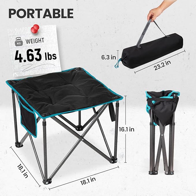 FUNDANGO Folding Camping Stool, 18.1 Inch Oversized Foot Rest 440 Lbs Heavy Duty Portable Padded Stools Seat Anti-Slip Foots & Carry Strap for Fishing Outdoor Lawn Travel (Black)
