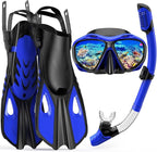 Snorkeling Gear for Adults Men Women, 3 in 1 Snorkel Set with Panoramic View Diving Mask Anti-Fog Anti-Leak, Snorkel Mask Dry Top Snorkel Fins for Swimming, Snorkeling and Travel Diving