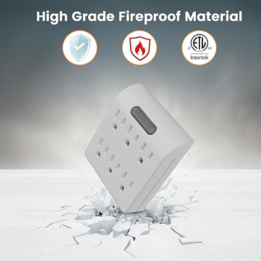 6-Outlet Extender 2 Pack, 3-Prong Grounded Wall Tap Adapter with LED Guide Light, 1875W Multiple Plug Electrical Outlets Splitter for Home, Office, Hotel, Travel, ETL Listed, Cruise Essentials, White
