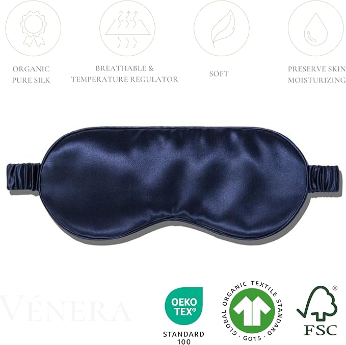 Silk Sleep Mask - 100% Pure 22 Momme Mulberry Silk Eye Sleeping Mask for Women and Men - Blackout Eye Mask for Sleeping (Navy Blue)