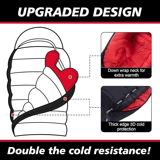 0 Degree Sleeping Bag for Adults 650 Fill Power Down Sleeping Bag for Cold Weather -20F / -8F / 0F / 10F Large Lightweight