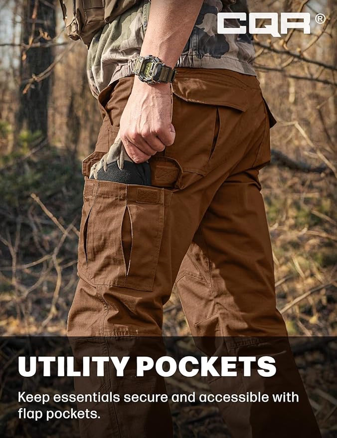 CQR Men's Tactical Pants, Water Resistant Ripstop Cargo Pants, Lightweight EDC Work Hiking Pants, Outdoor Apparel