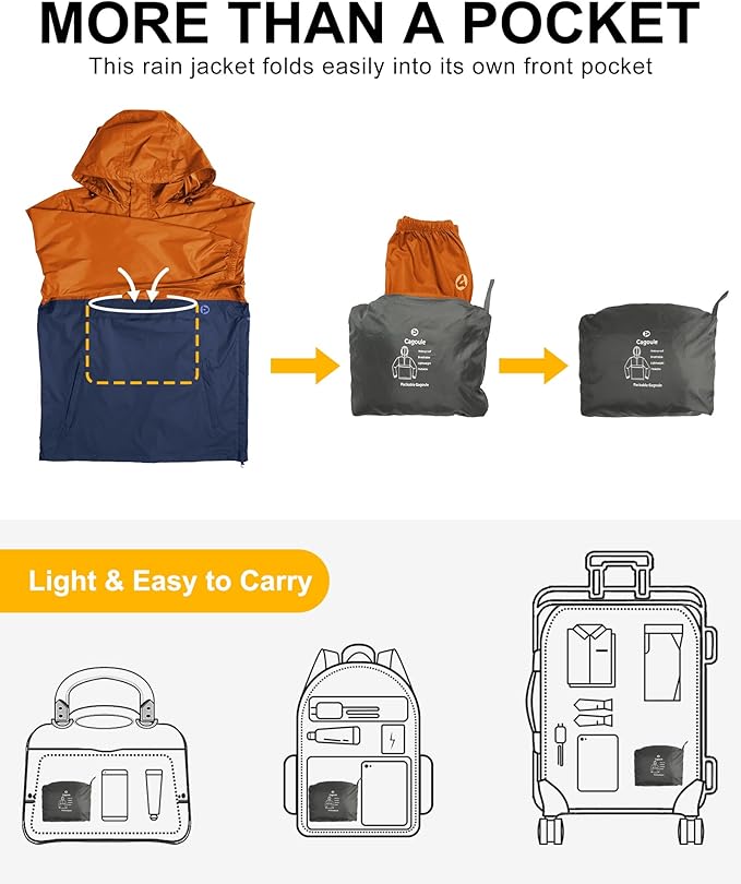 Outdoor Ventures Men's Rain Jacket Waterproof Lightweight Packable Rain Pullover for Hiking Golf Running