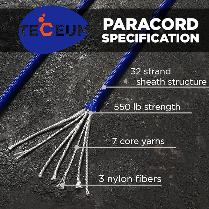 TECEUM 5/32" Paracord Rope 1000 – 1000ft / 200ft / 100ft / 50ft – Tactical Parachute Cord 4mm – 45+ Colors – Nylon String for Survival & Camping Gear – Stripe Cord for Survival – Utility Rope