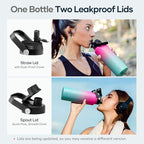 BUZIO Stainless Steel Water Bottle, 40oz Vacuum Insulated Double Wall Leak Proof Sports Water Bottle with Straw Lid and Flex Cap for Gym Travel Camping, Rose and Green