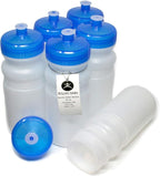 Rolling Sands USA Made 20 Ounce Sports Water Bottles - 6-Pack BPA-Free Blank Sports Bottles for Small Teams, Adults & Kids - Clear Frost Bottle/Blue Lid, No Smell No Taste