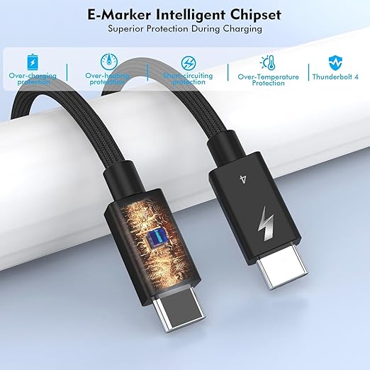 [Intel Certified]Long Thunderbolt 4 Cable,6.6FT USB C Nylon Braided Cable, 240W Fast Charging Supports 8K Displays/40Gbps Data Transfer Compatible with USB 4,Thunderbolt 3/4,Flexible Cord for MacBook