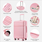 Kono Expandable 28 Inch Large Checked Luggage: ABS+PC Hardside Trolley Travel Case - Hard Shell Suitcase with TSA Lock, Cream/Pink