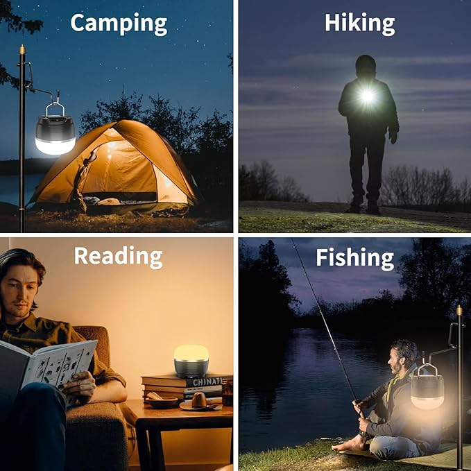 LED Camping Lantern Rechargeable, 1000LM Tent Light with 12 RGB Lighting Modes, 8000mAh Power Bank, Waterproof, Mini Flashlight with Magnetic Base for Emergency, Power Outages, Hiking, Home