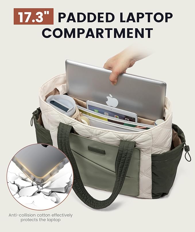 LOVEVOOK Tote Bag for Women, puffer tote bag for Work Travel Nurse, Lightweight quilted Bags with Compartments