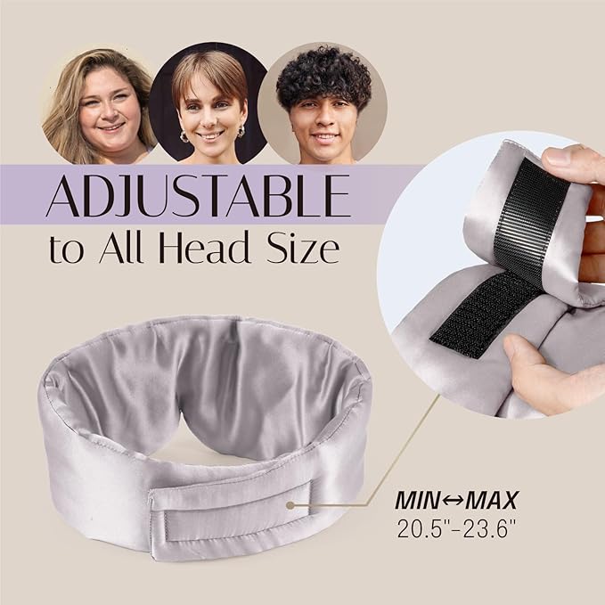 Silk Sleep Mask Soft Pressureless: 100% Mulberry Silk for Eye Skin Anti Wrinkles, Large Size for Total Blackout, Adjustable Wide Velcro Ear Cover