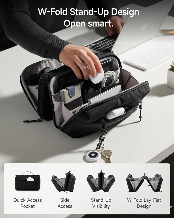 LUGGEX Large Travel Tech Pouch, CBX01 Cable Organizer Bag with Strap for Kindle, Chargers, Cord, Double Accessories & Water Resistant